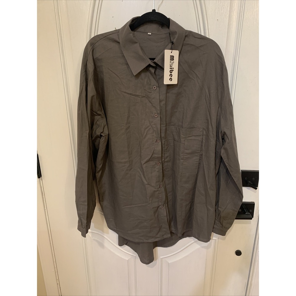 Minibee Button Down Shirt 2xL Charcoal Gray Linen Cotton Relaxed Long Sleeve